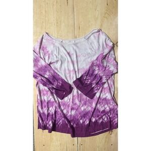 Soft Surroundings Purple Tie Dye‎ 3/4 Sleeve Top Petite Large Cotton Modal